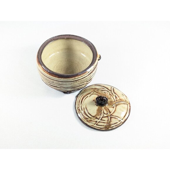 Handmade pottery lidded bowl with bugs, wheel thrown ceramic art storage jar in - Picture 5 of 10